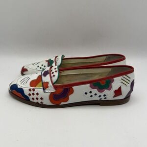 Vintage Abstrax Women's Sz 5 White Leather Flats New Wave Colorful Vintage Shoes